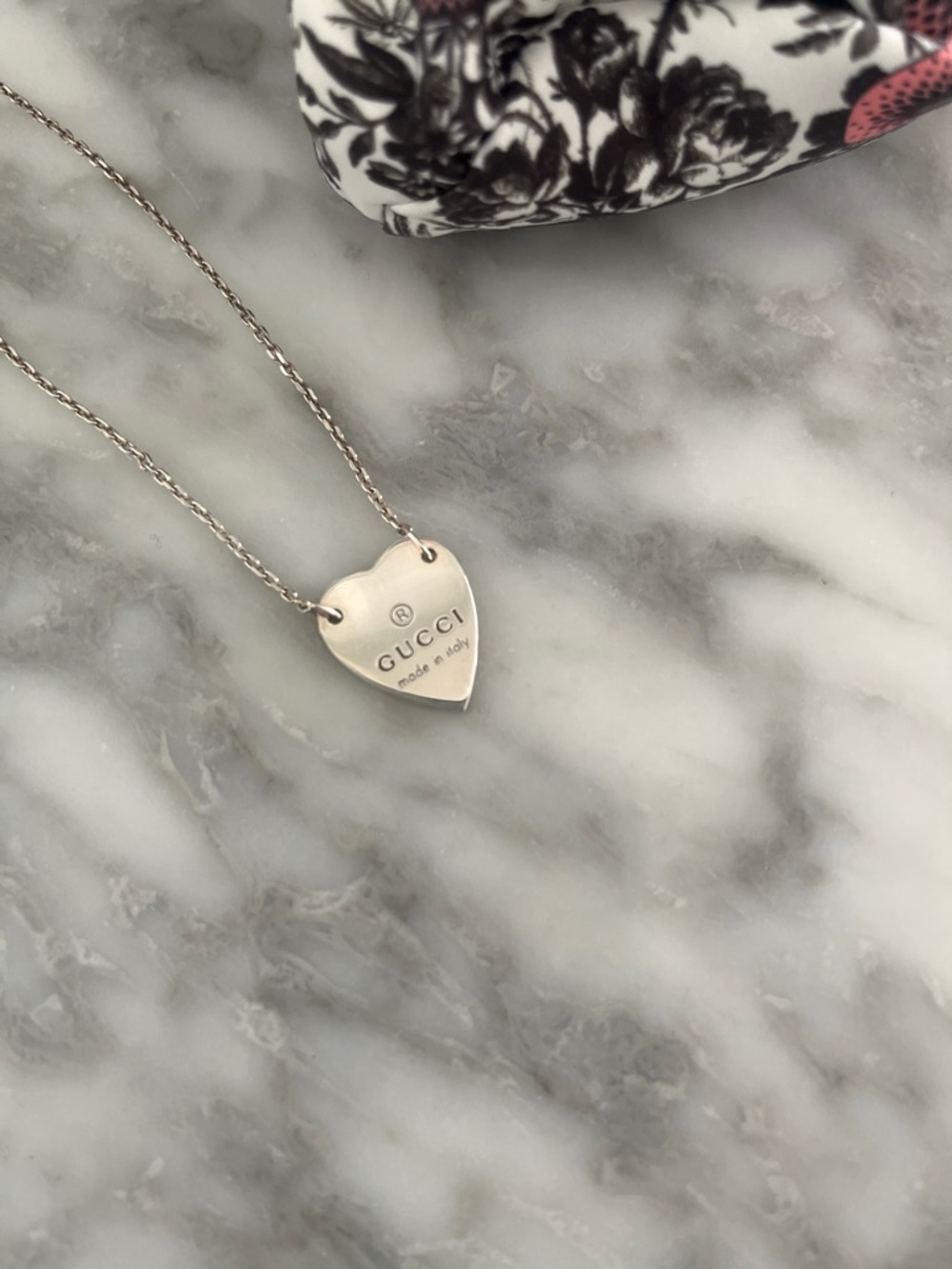 Gucci Sterling Silver Heart Tag Pendant Necklace